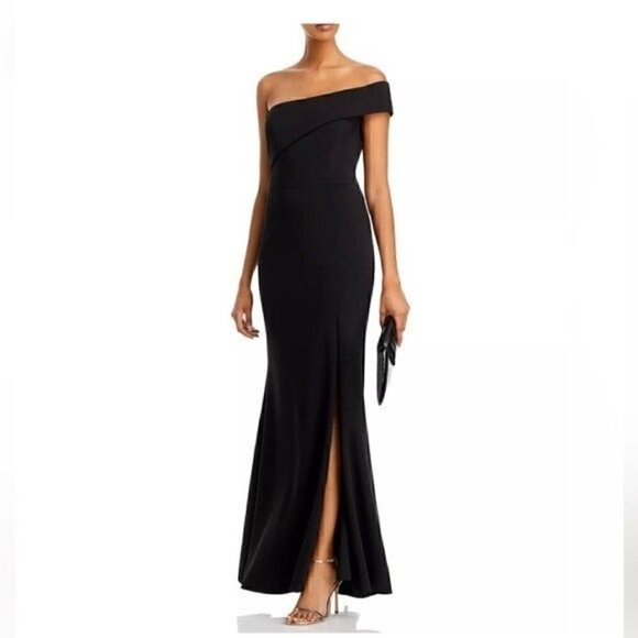 Aqua Scuba Crepe Off-the-Shoulder Gown - evening dress black size 12, New - Picture 8 of 12